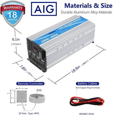 Inversor puro 1.5Amps da onda de seno de Giandel 4000W 24V com quatro tomadas da C.A.