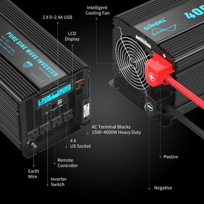 Inversor puro resistente solar híbrido do poder de onda do seno de Giandel 4000W do inversor de DC24V