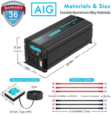 Inversor puro resistente solar híbrido do poder de onda do seno de Giandel 4000W do inversor de DC24V